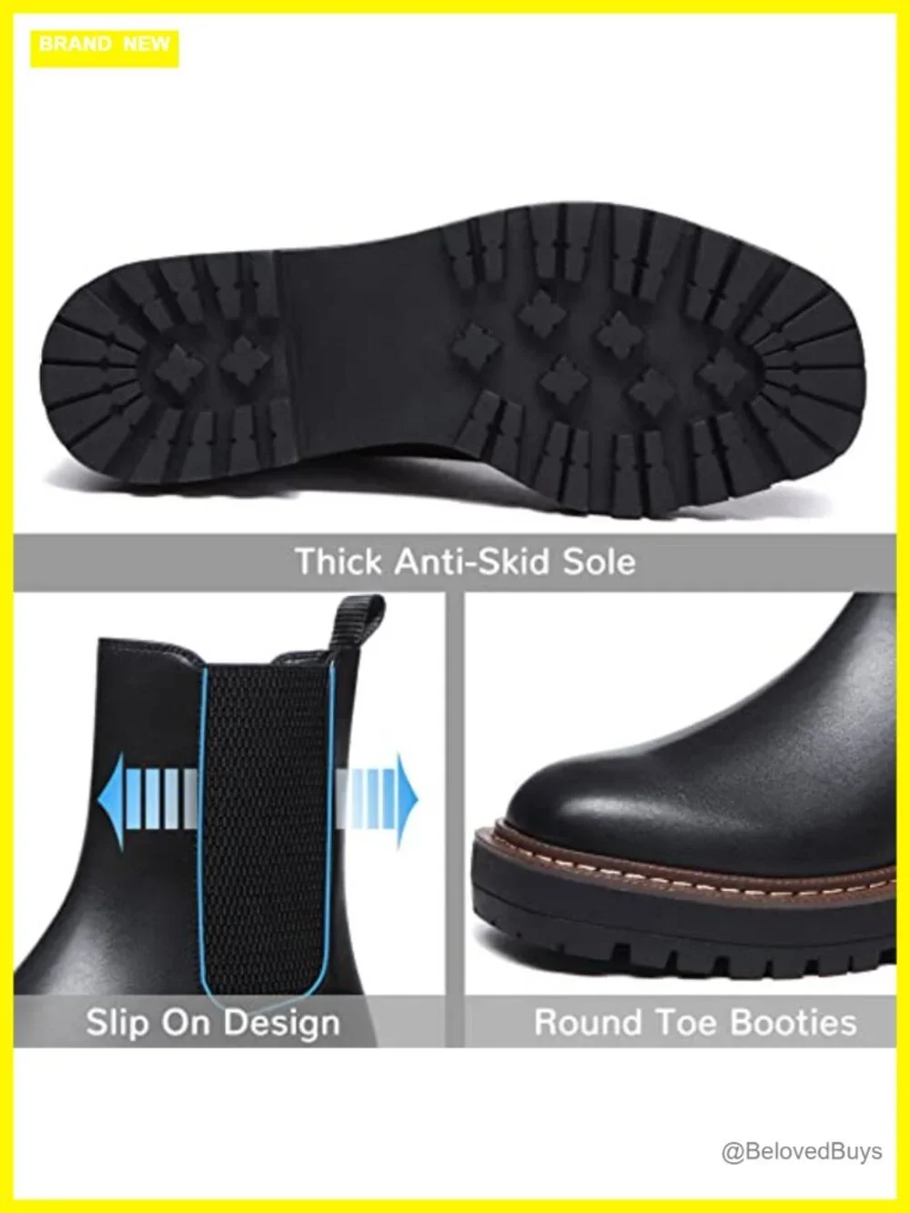 Chunky Heel Lug Sole Leather Ankle Boots by Athlefit